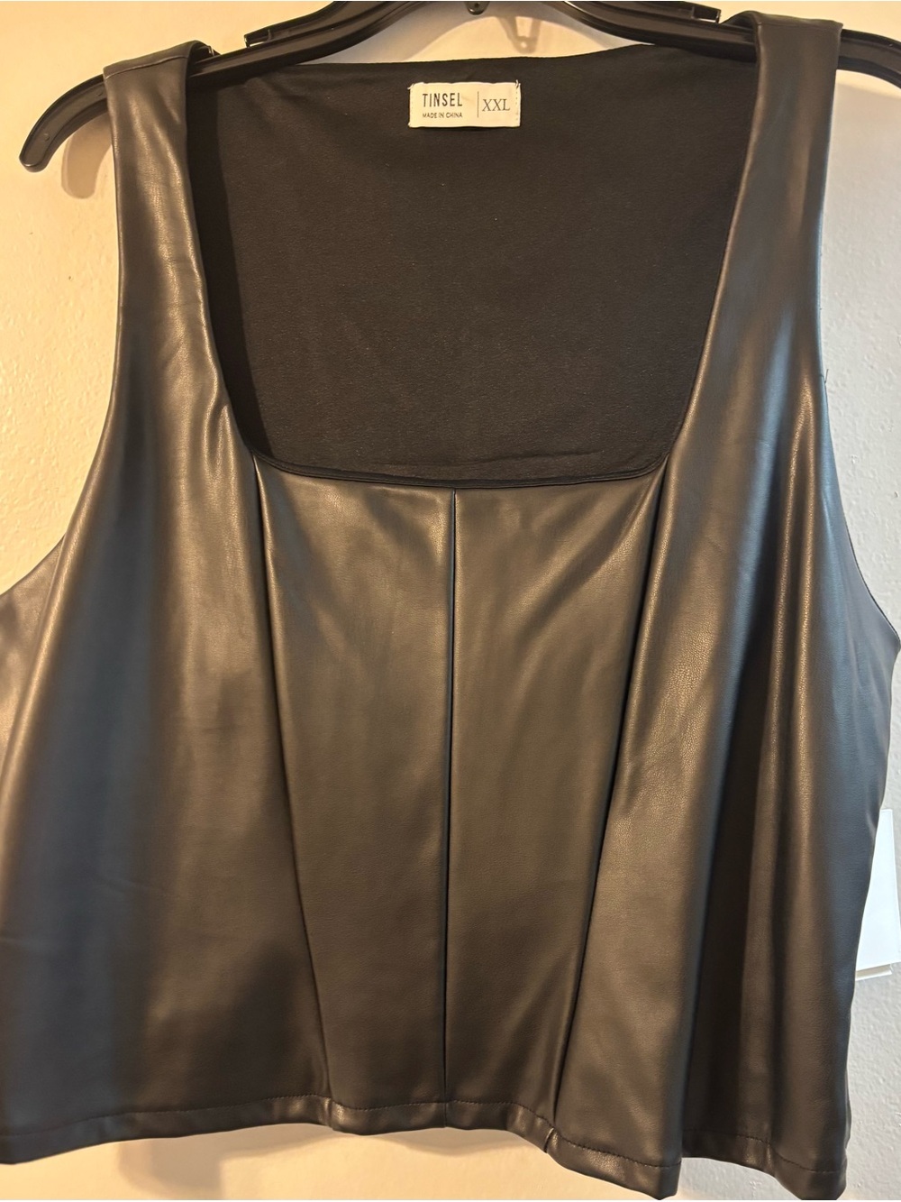 Tinsel Black Faux Leather Square Neck Tank Top